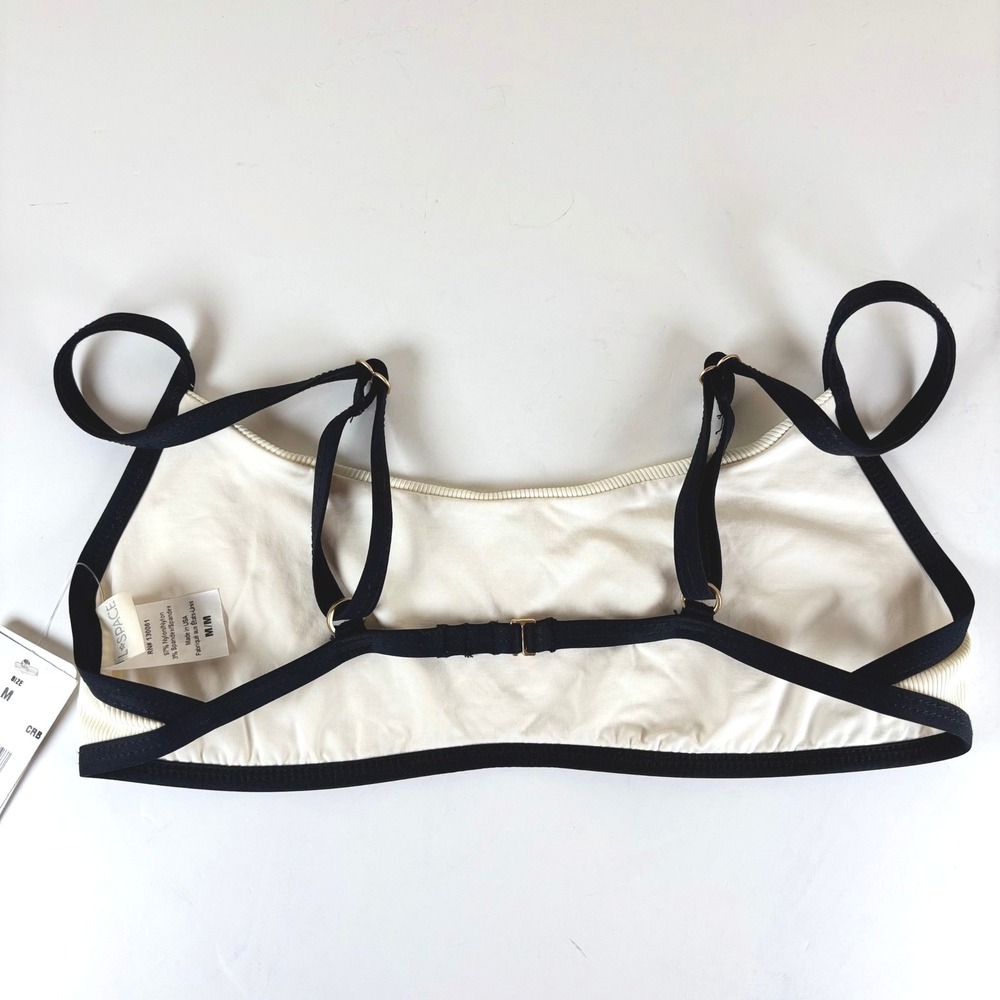 L*Space Gemma Ribbed Bikini Top Swim Bralette Women's M Ivory Black Trim NWT - Picture 3 of 6